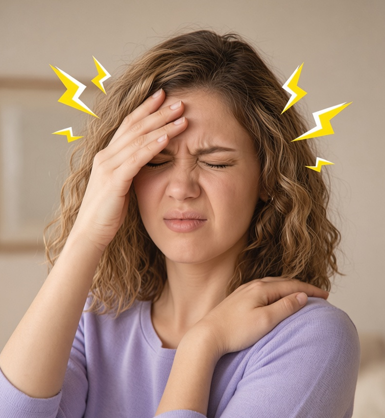 Woman holding her head in pain from a headache