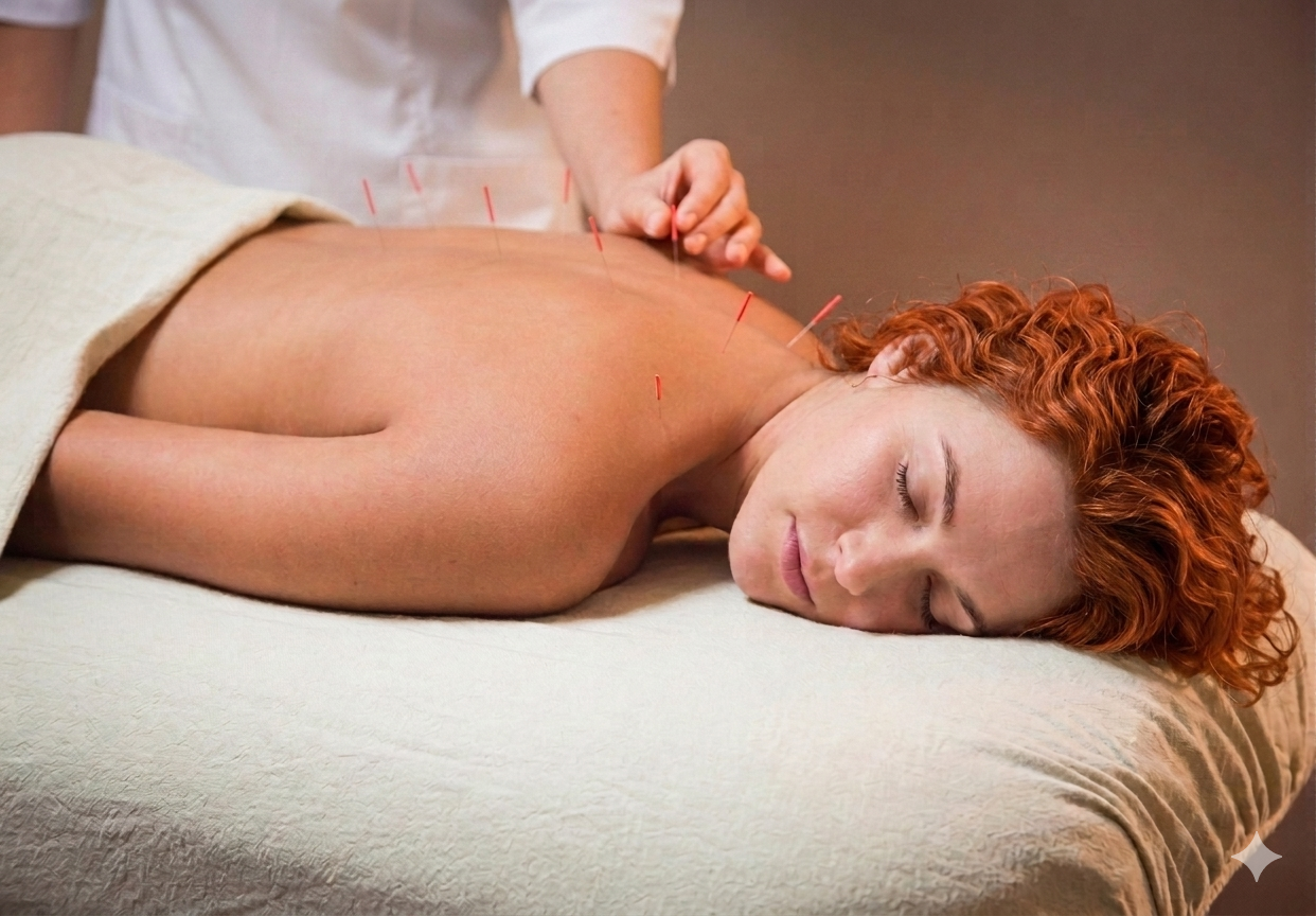 Woman receiving acupuncture treatment for women's health